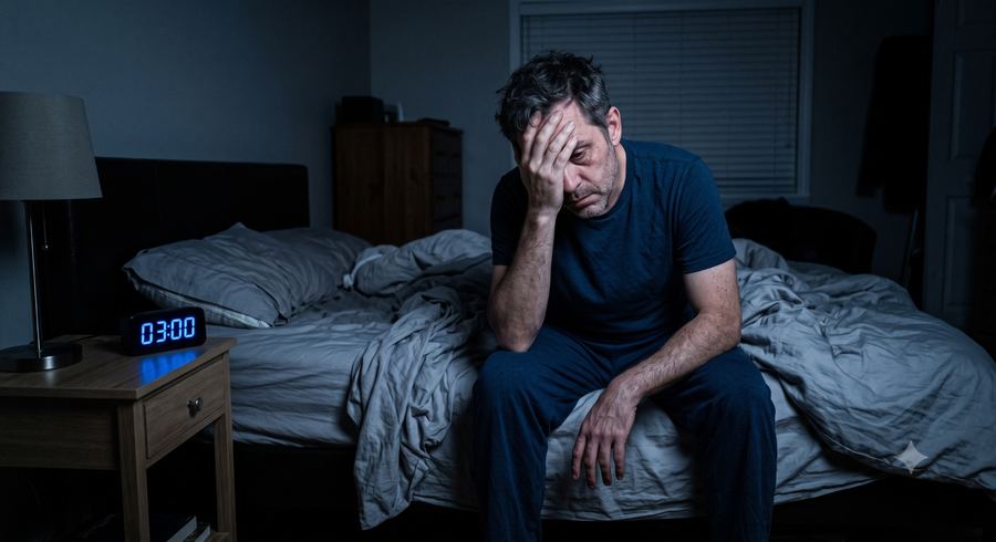 Pessoa exausta após noite mal dormida